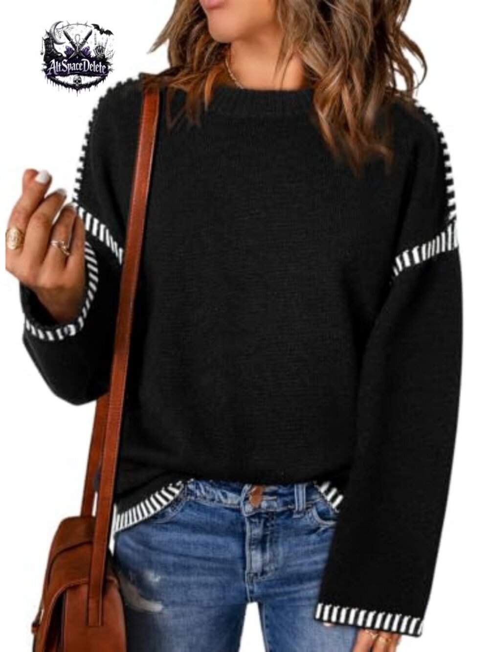 Oversized Crewneck Long Sleeve Cable Knit Pullover Sweater